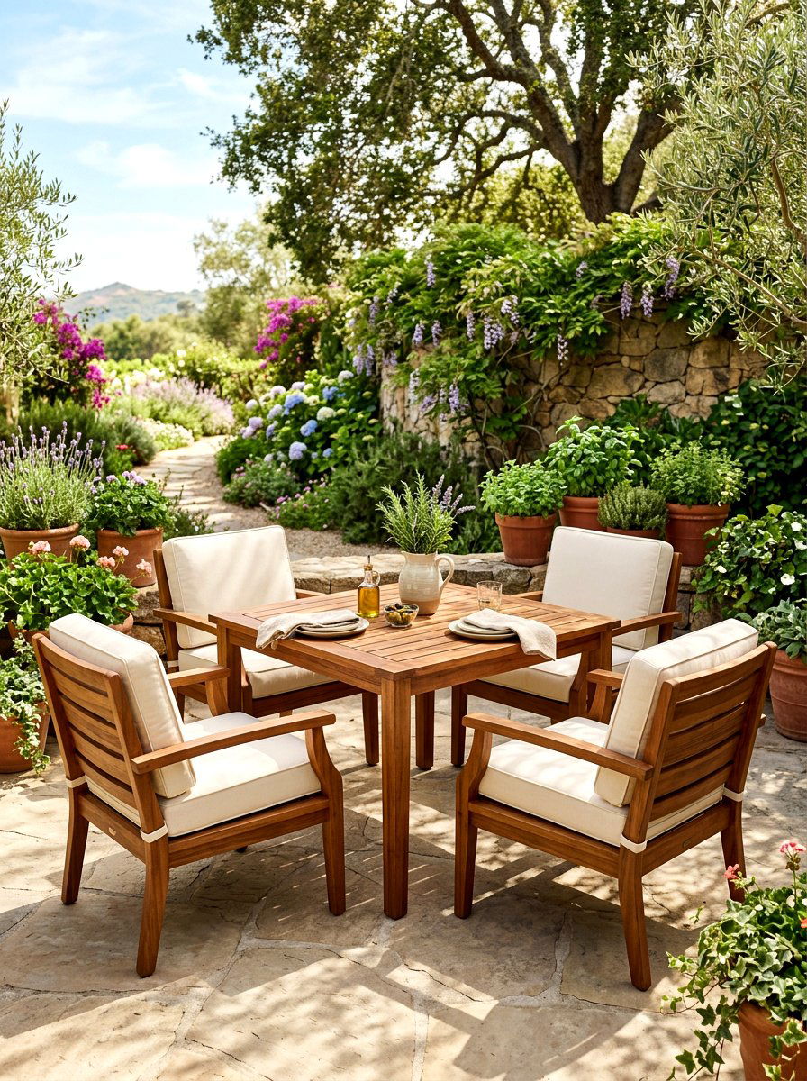 Acacia Wood Dining Lounge - 30 warm wood patio lounge ideas
