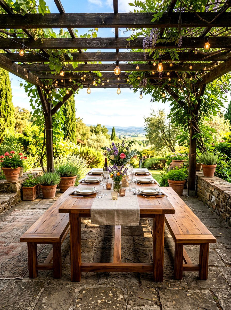 Acacia wood dining table - 30 wooden patio furniture ideas
