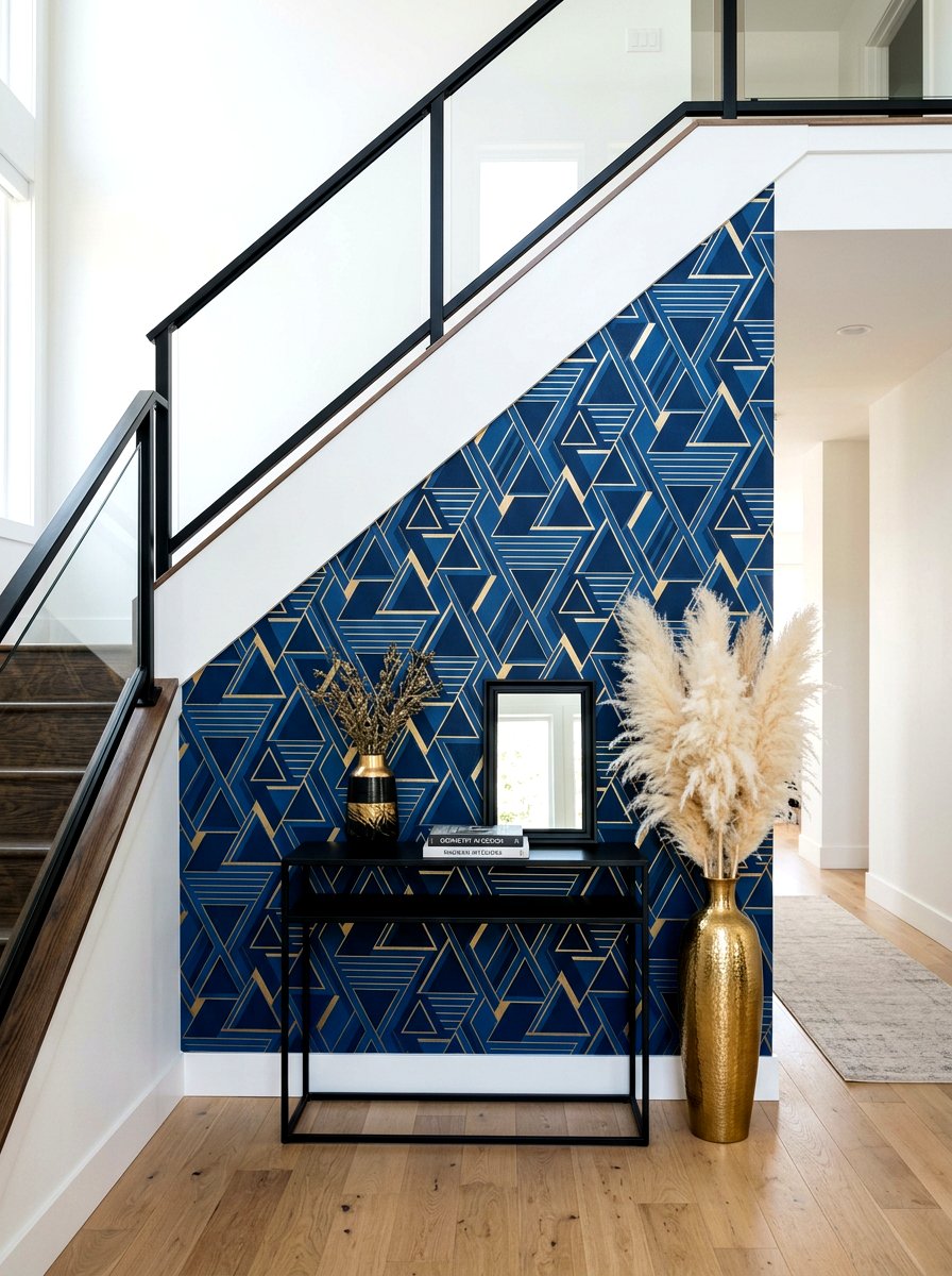 Accent wall under stairs - 30 stair nook decor ideas