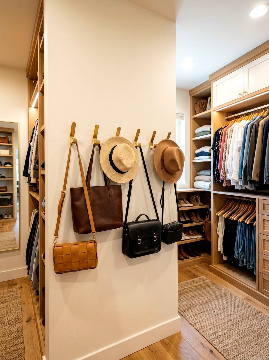 Accessory wall hooks - 30 small walk in closet ideas