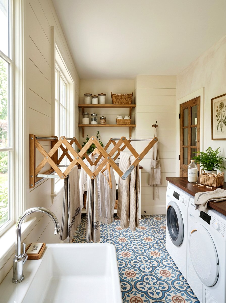 Accordion Wall Rack - 30 laundry room wall decor ideas