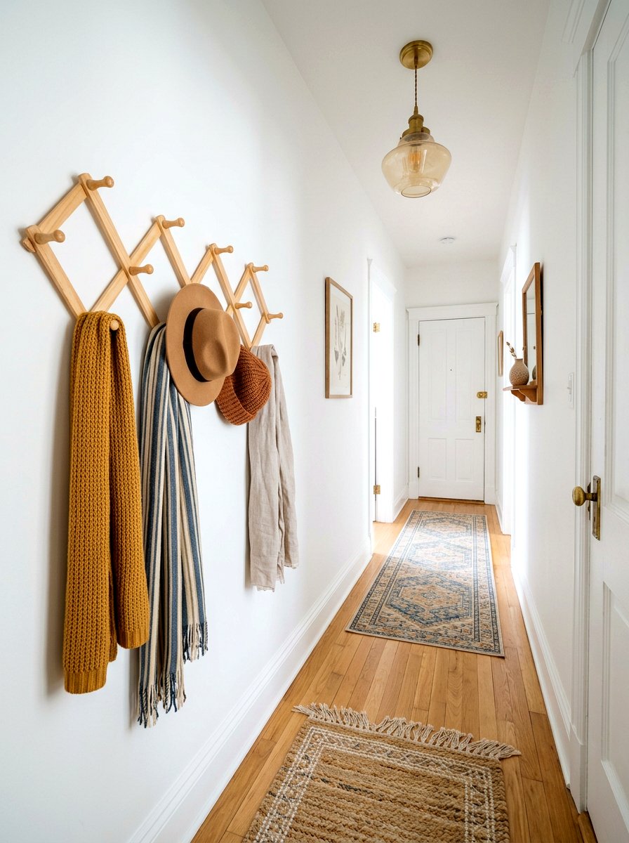Accordion wall hanger for coats - 30 narrow rental hallway ideas