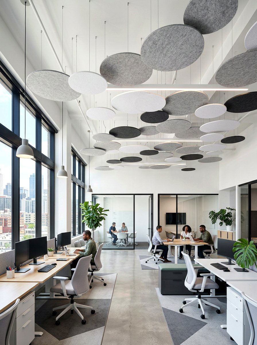 Acoustic Ceiling Clouds - 30 acoustic office decor ideas