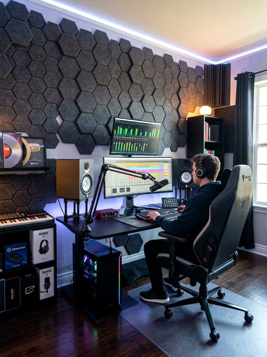 Acoustic foam wall panels - 30 renter friendly home office ideas