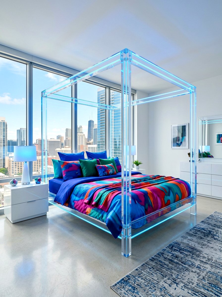 Acrylic Clear Frame Canopy Bed - 30 four poster bed ideas