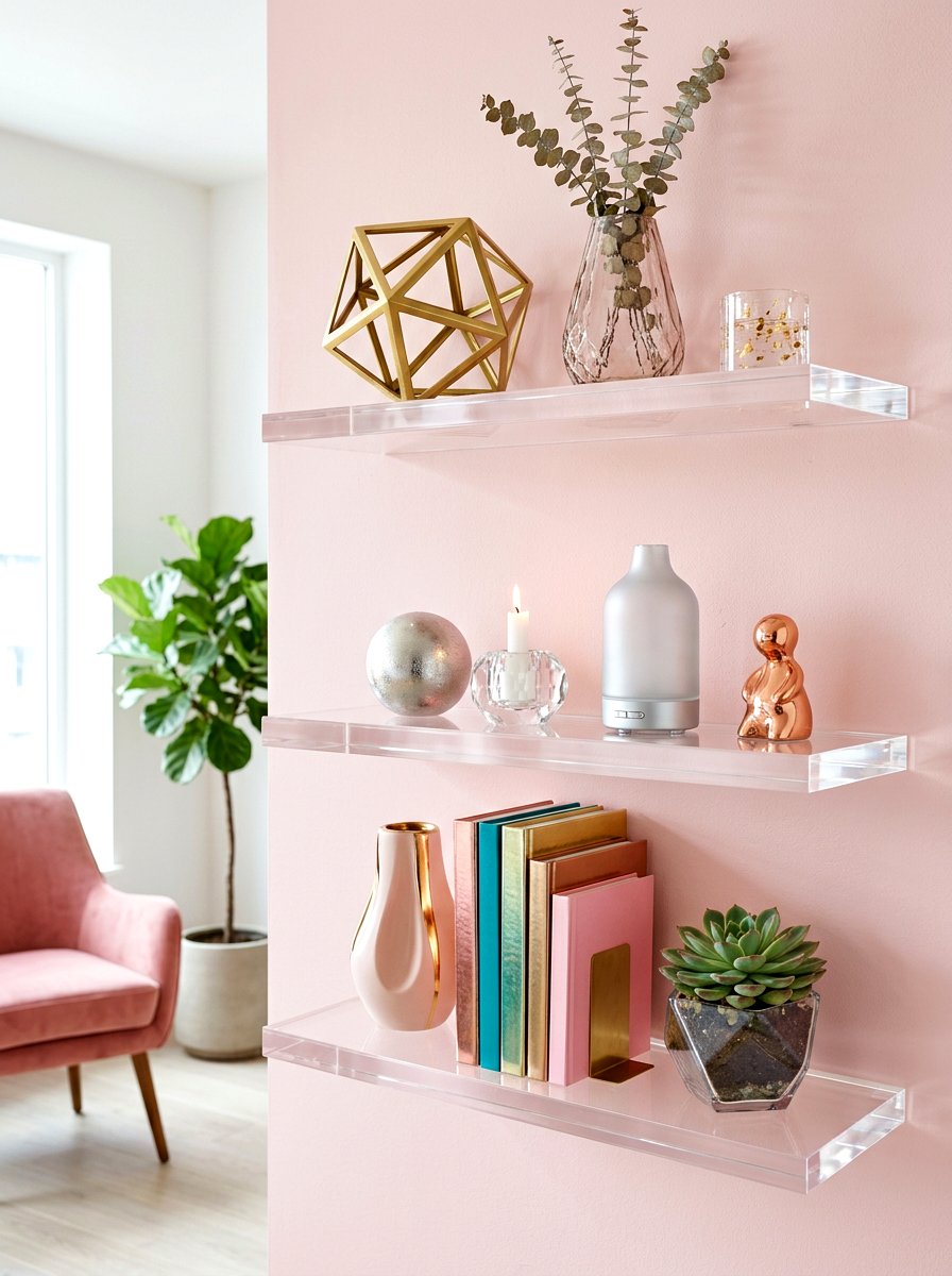 Acrylic Clear Shelves - 30 office backdrop shelf ideas