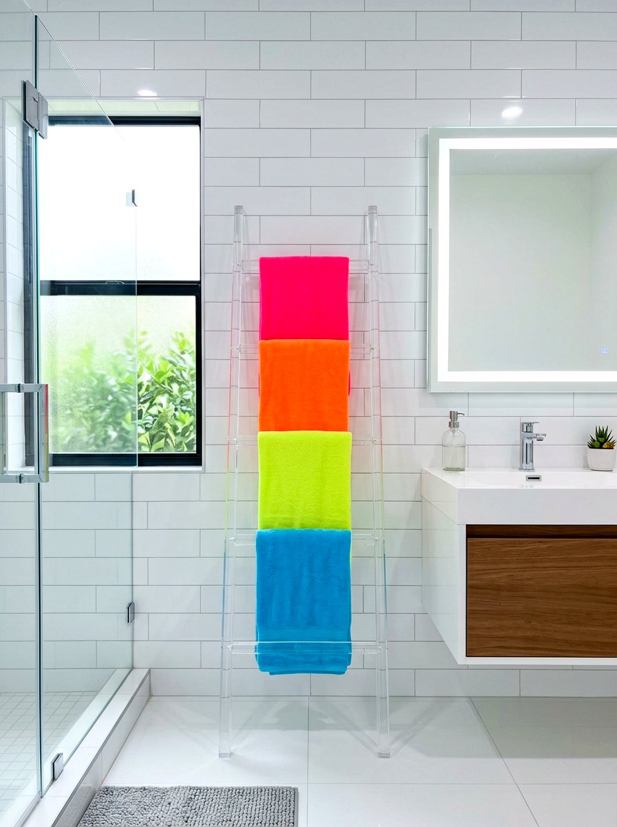 Acrylic Clear Towel Ladder - 30 towel ladder ideas