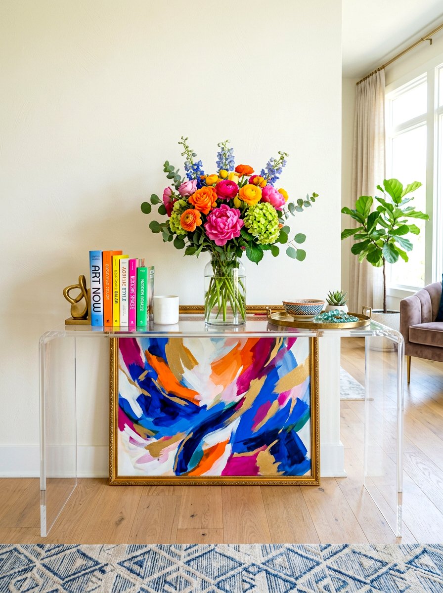 Acrylic Console Table - 30 console table decor ideas