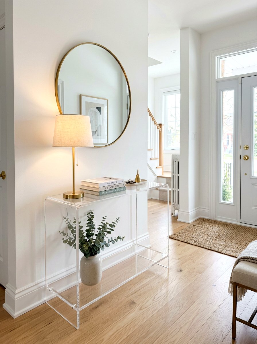 Acrylic Console Table - 30 slim foyer storage ideas