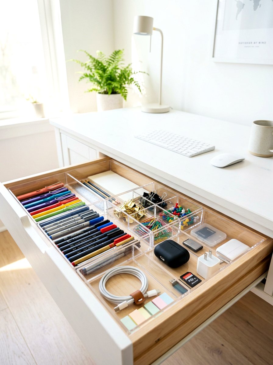 Acrylic Drawer Dividers - 30 organizing a home office ideas