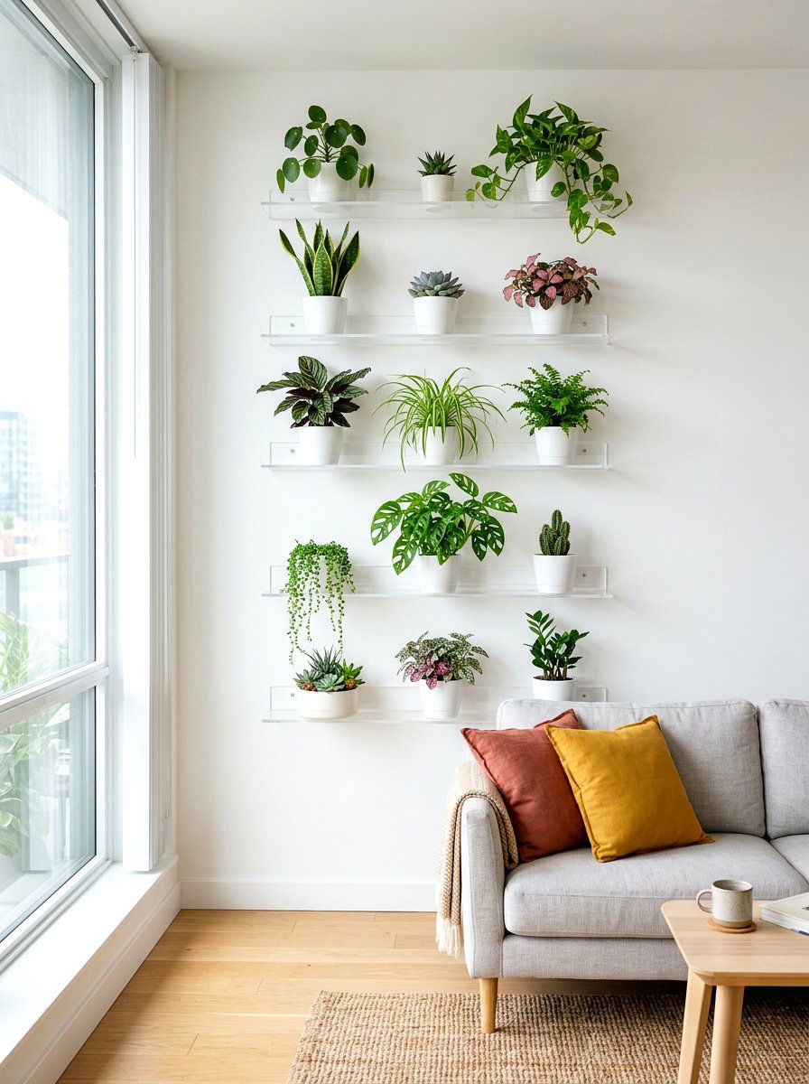 Acrylic Floating Garden Shelves - 30 indoor vertical garden ideas