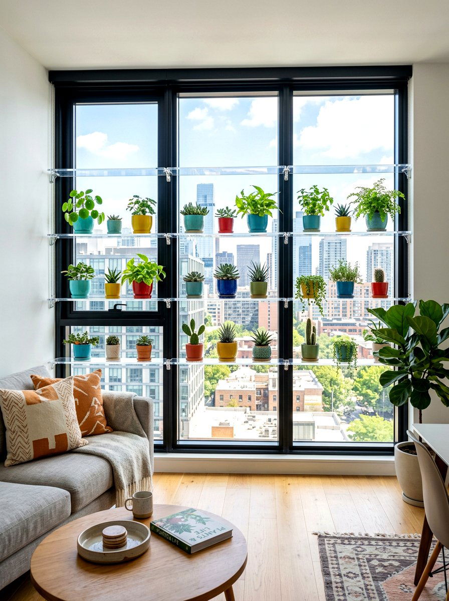 Acrylic Floating Shelf - 30 apartment plant shelf ideas