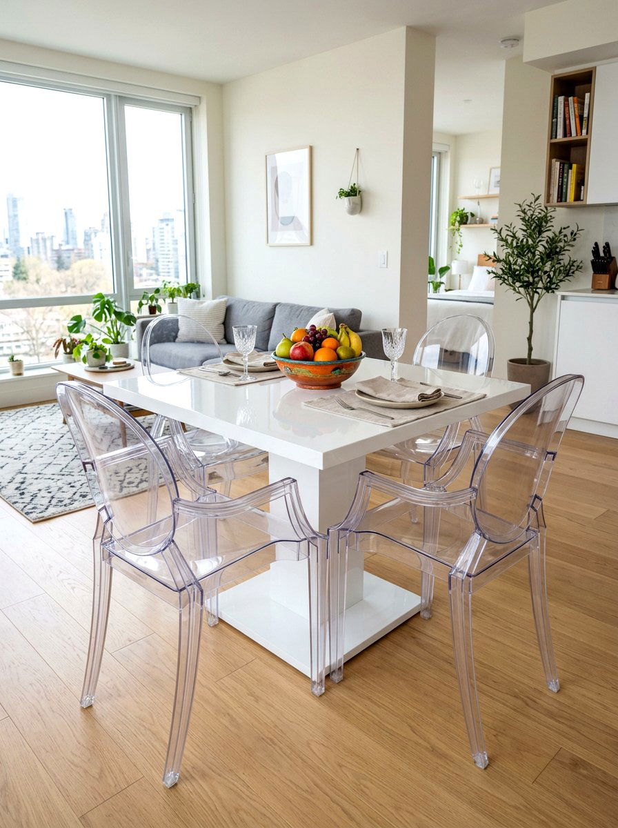 Acrylic Ghost Chairs - 30 apartment breakfast nook ideas