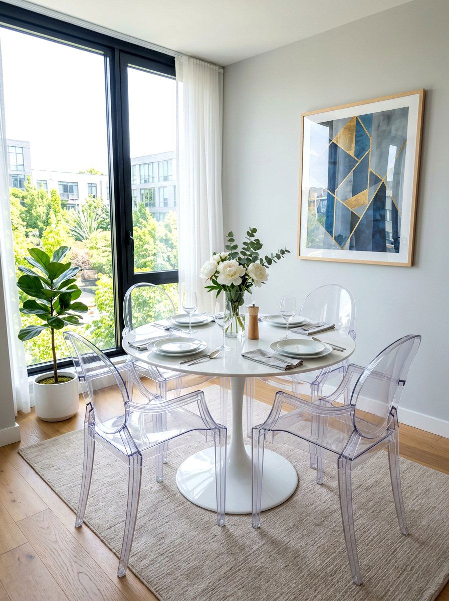 Acrylic Ghost Chairs - 30 compact apartment dining ideas