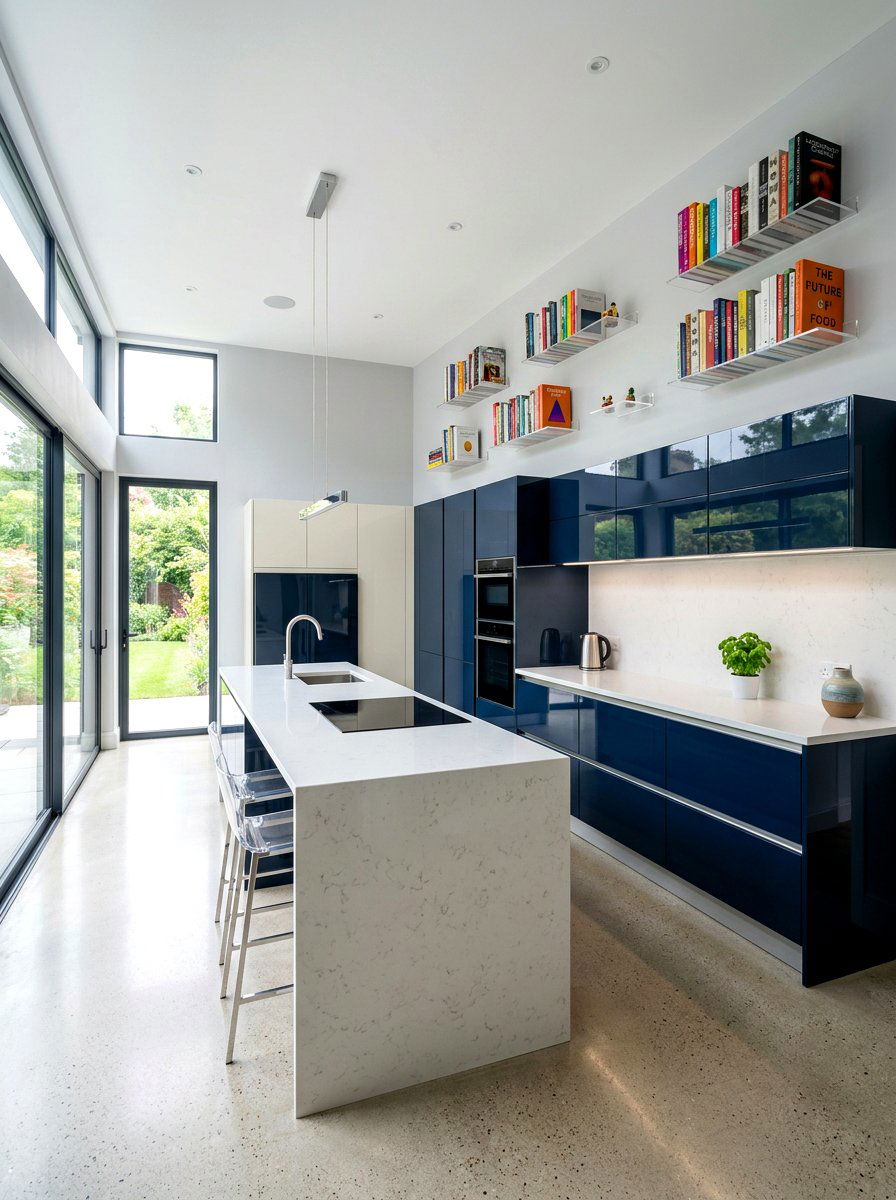 Acrylic Invisible Floating Shelves - 30 cookbook display kitchen ideas