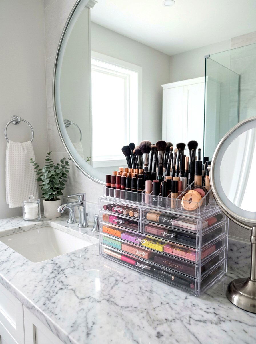 Acrylic Makeup Organizer - 30 bathroom organization ideas