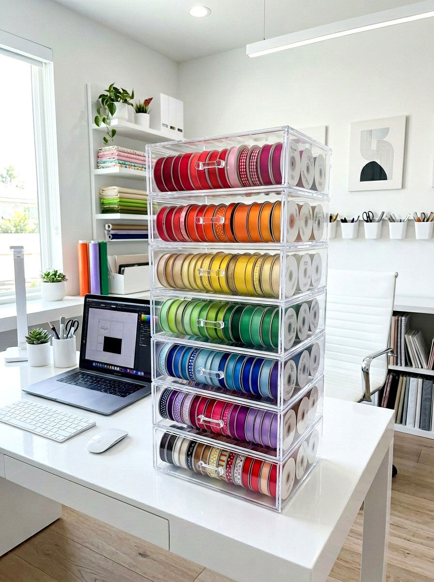 Acrylic Ribbon Container - 30 ribbon storage ideas