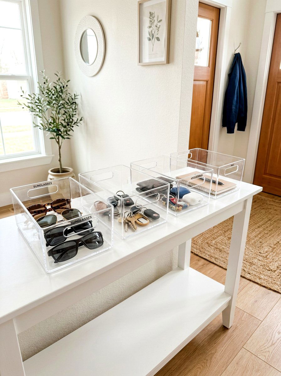 Acrylic Storage Bin - 30 mini mudroom apartment ideas