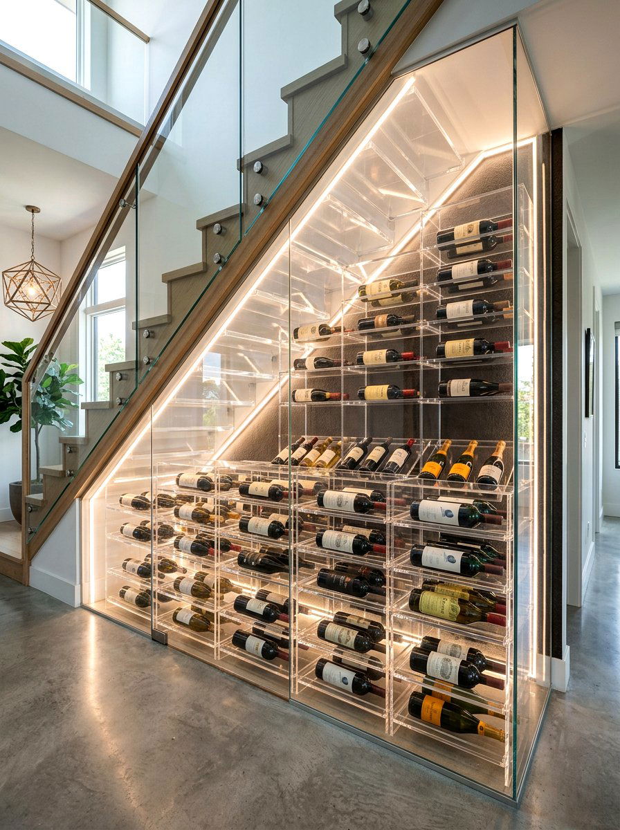 Acrylic Wine Storage Display - 30 under stairs wine nook ideas