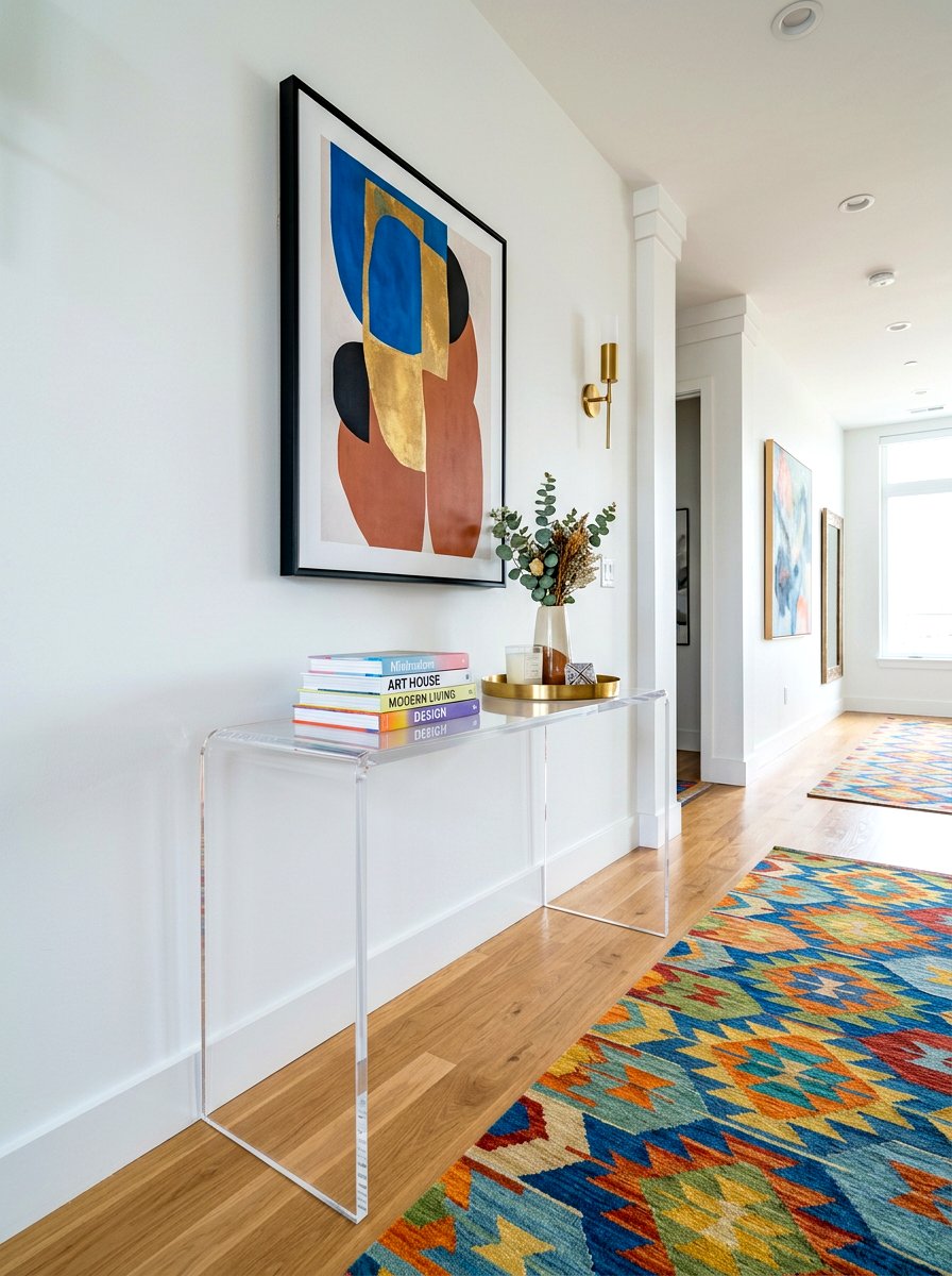 Acrylic console table styling - 30 foyer console styling ideas