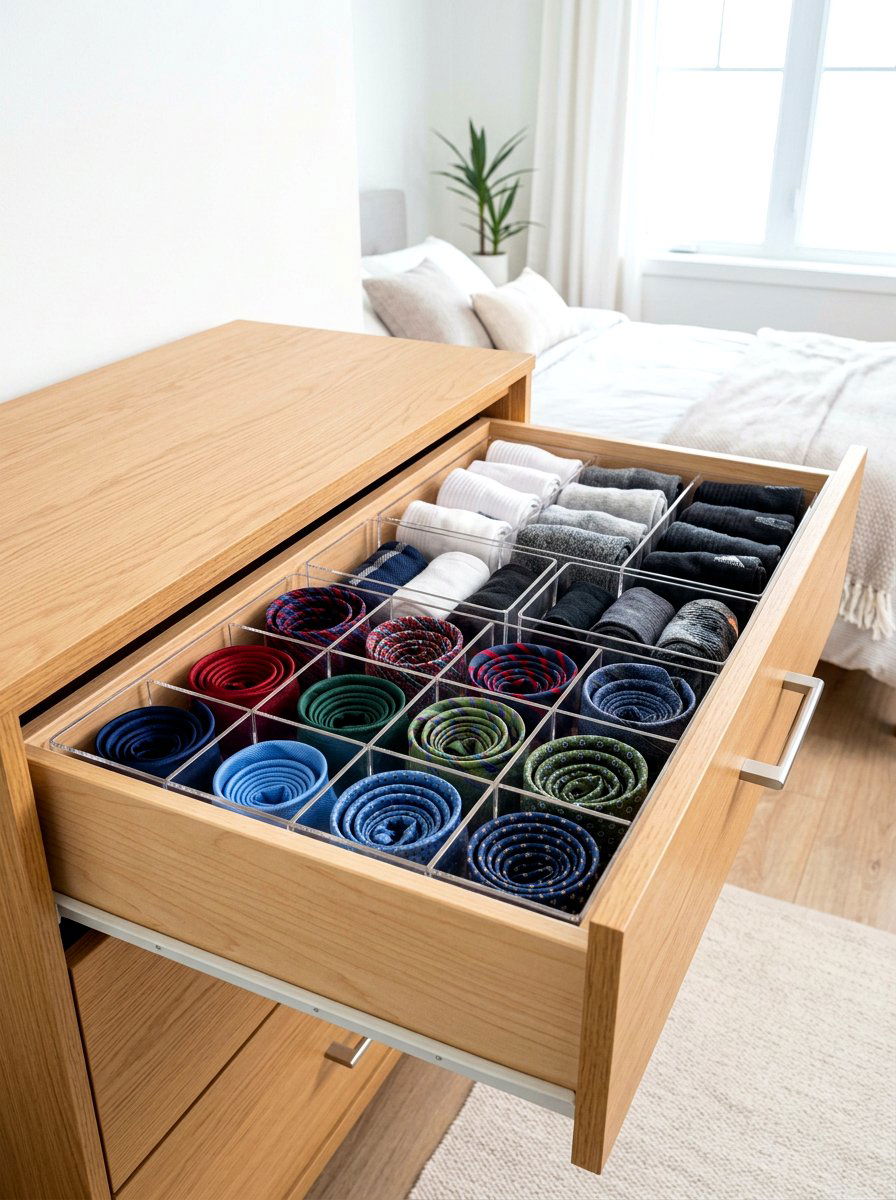 Acrylic drawer dividers - 30 minimalist bedroom storage ideas