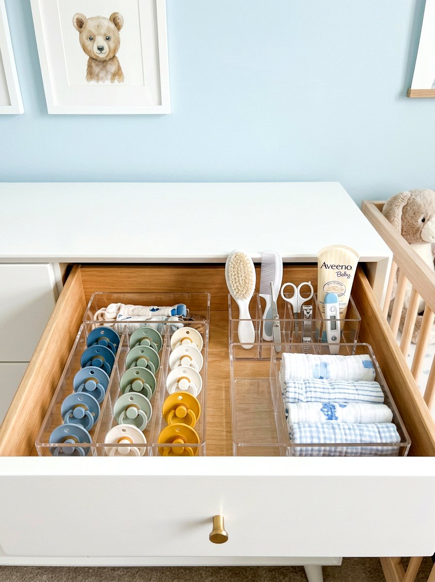 Acrylic drawer organizers - 30 nursery dresser organization ideas
