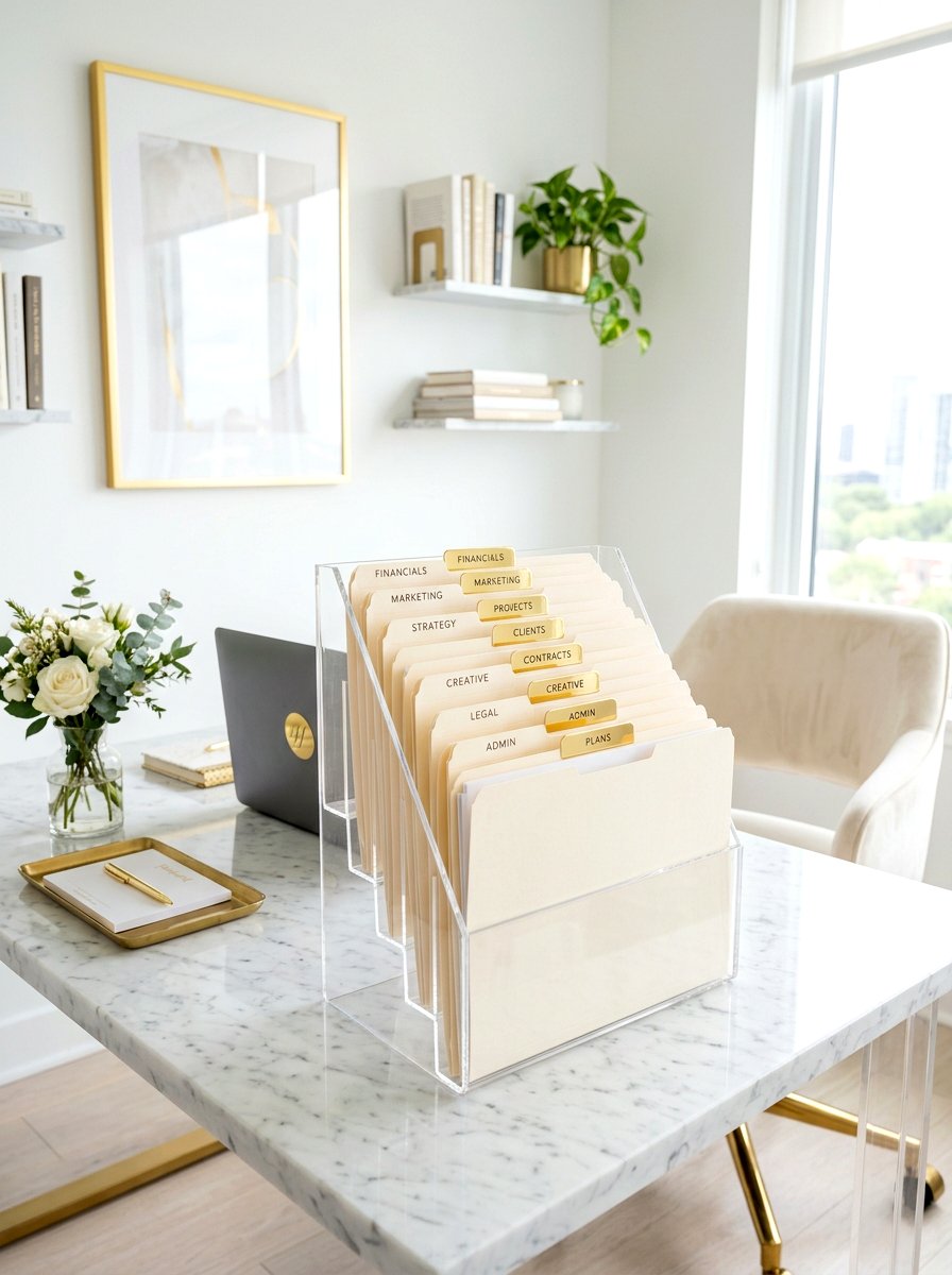 Acrylic file holder - 30 paper clutter organization ideas