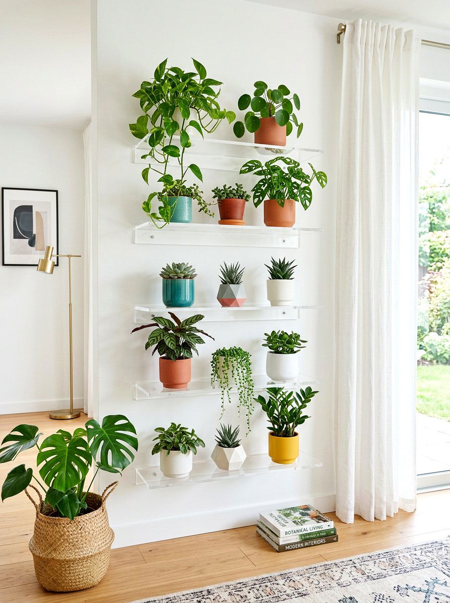 Acrylic floating plant shelf - 30 bathroom plant shelf ideas