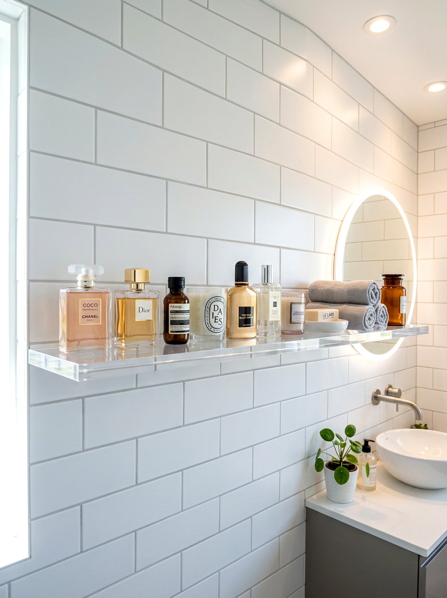 Acrylic floating shelf - 30 small guest bath decor ideas