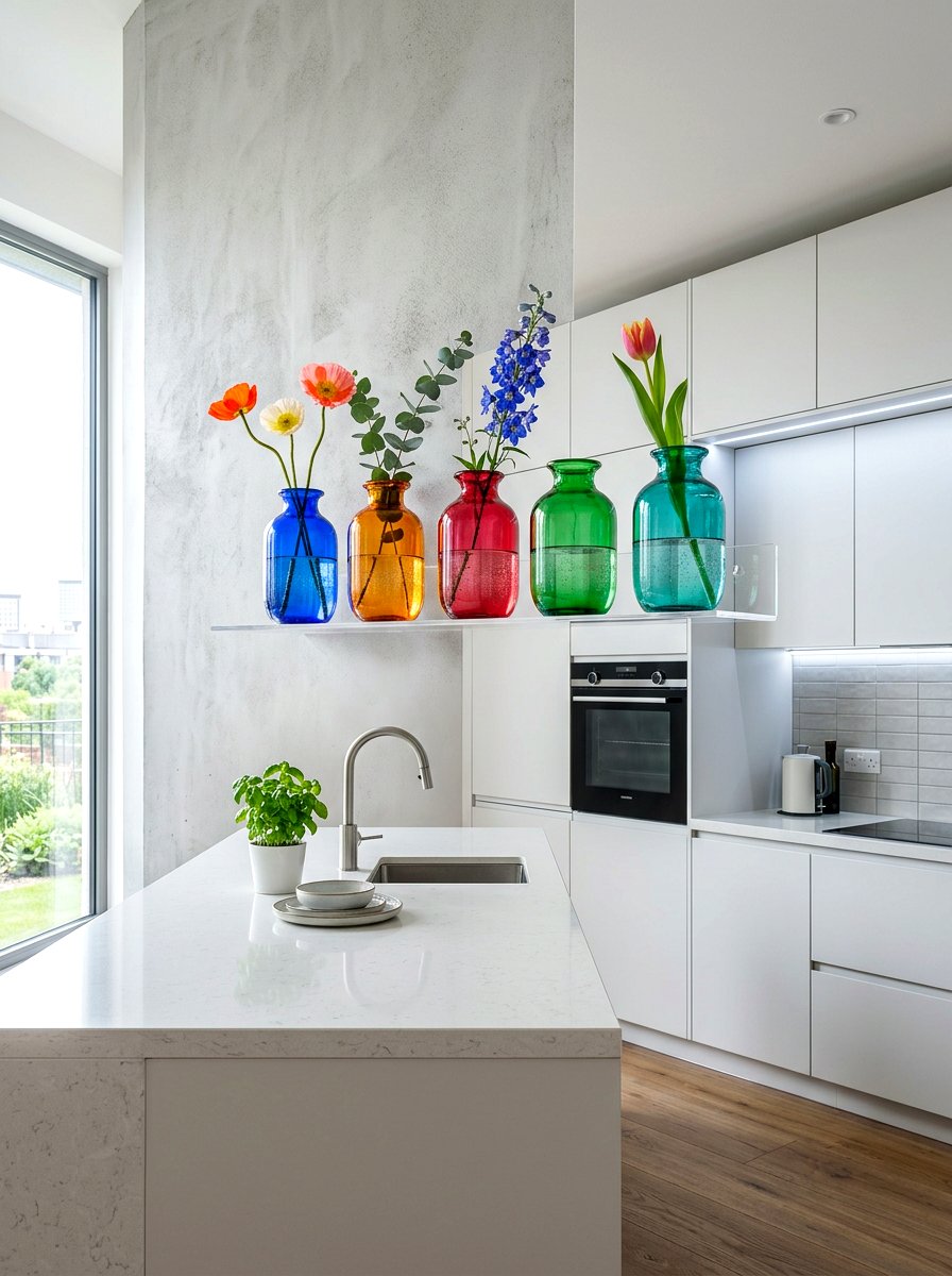 Acrylic floating shelf - 30 tiny kitchen open shelf ideas