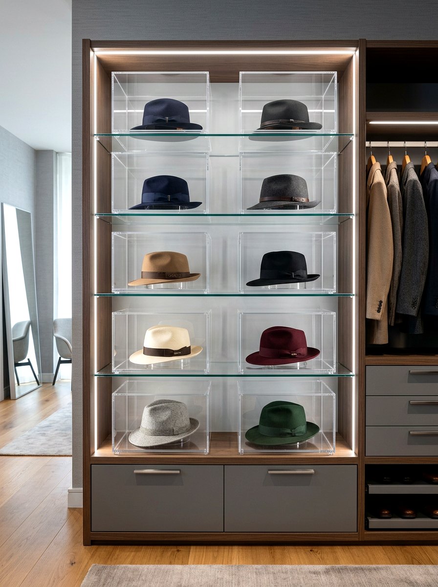 Acrylic hat display cases - 30 hat storage closet ideas