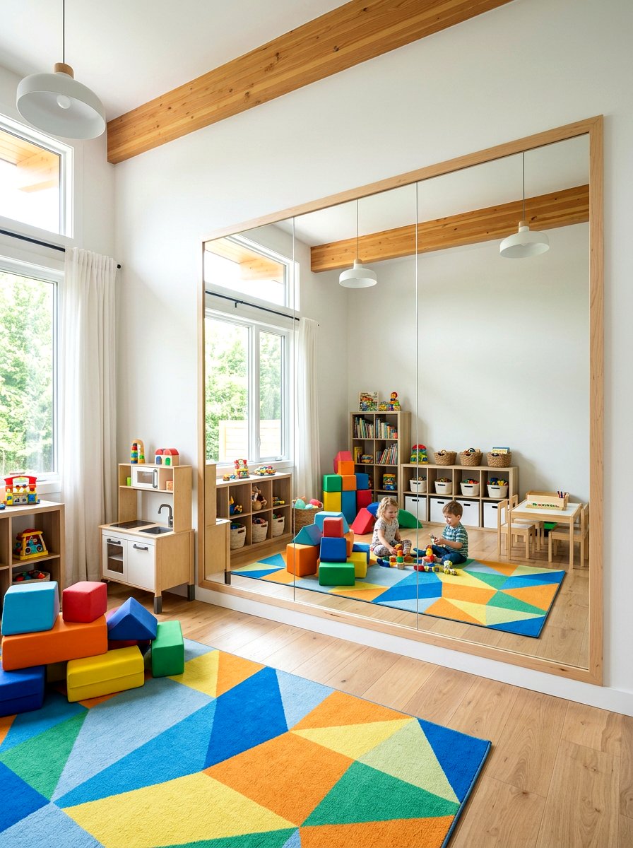 Acrylic mirror wall for kids - 30 sensory playroom ideas