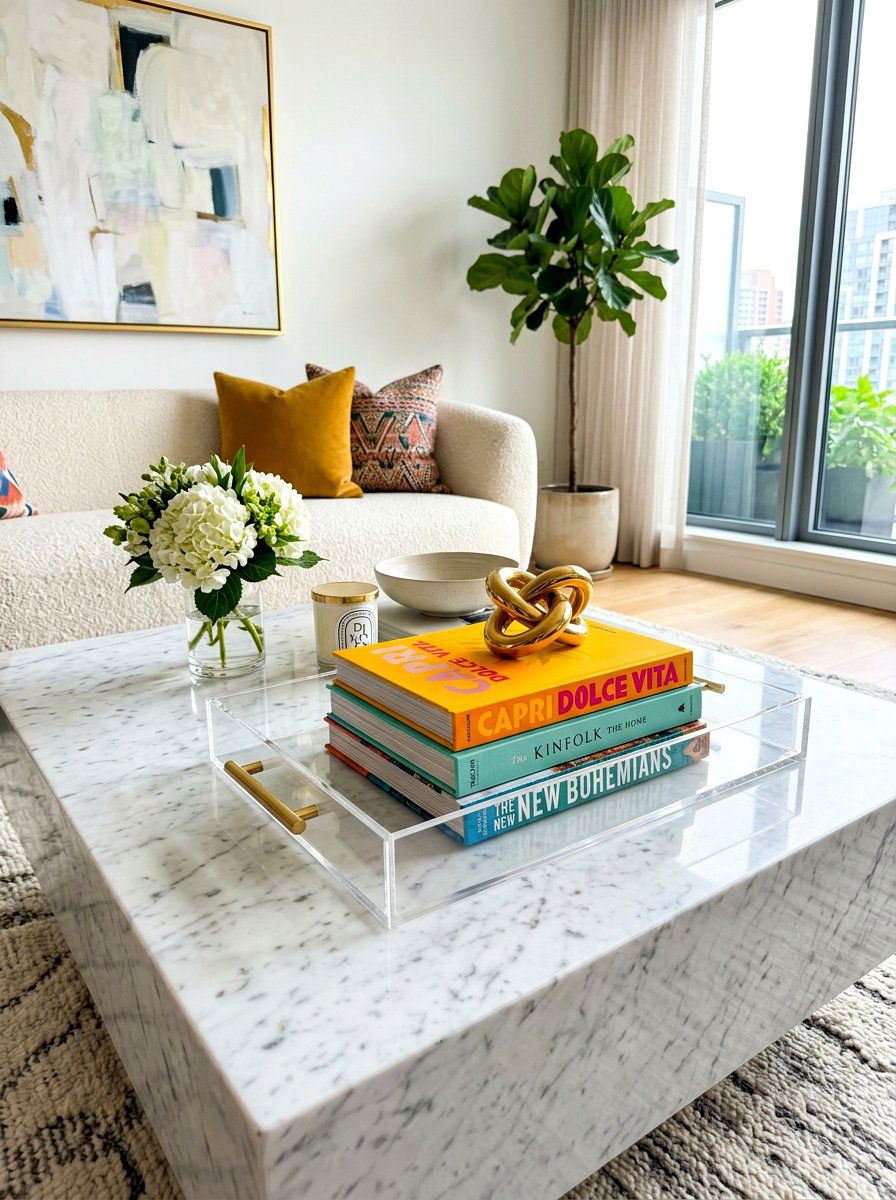 Acrylic tray decor - 30 coffee table tray styling ideas