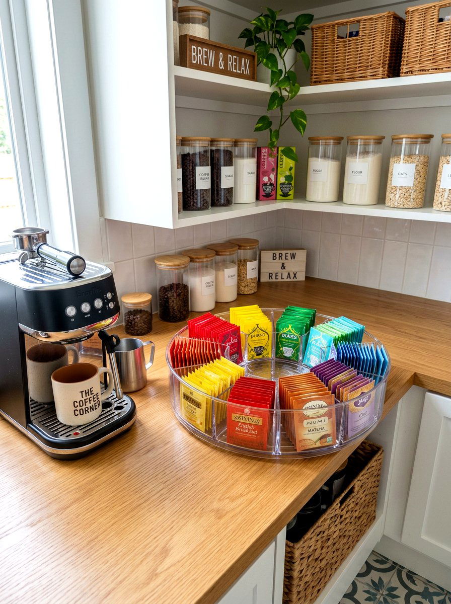 Acrylic turntable for tea bags - 30 lazy Susan pantry ideas