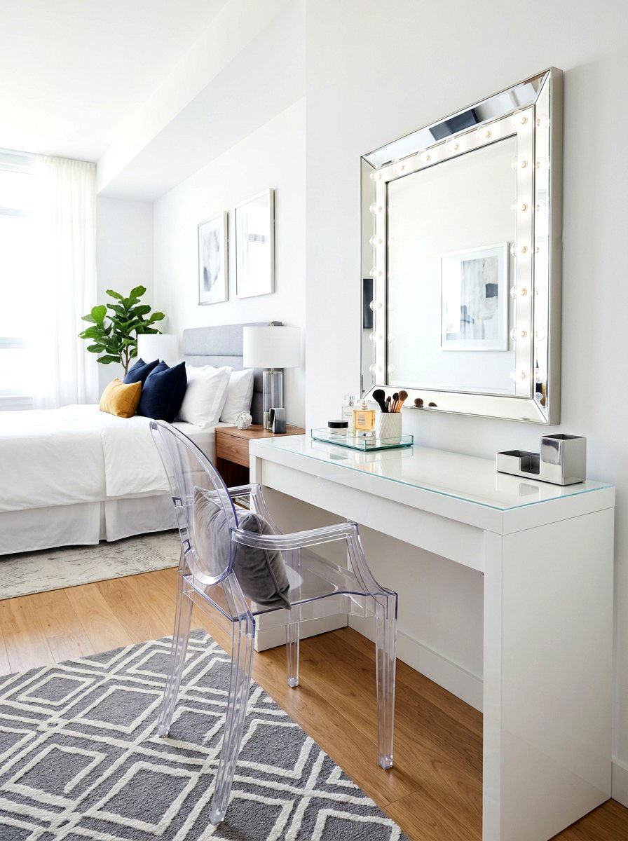 Acrylic vanity chair - 30 bedroom vanity corner ideas