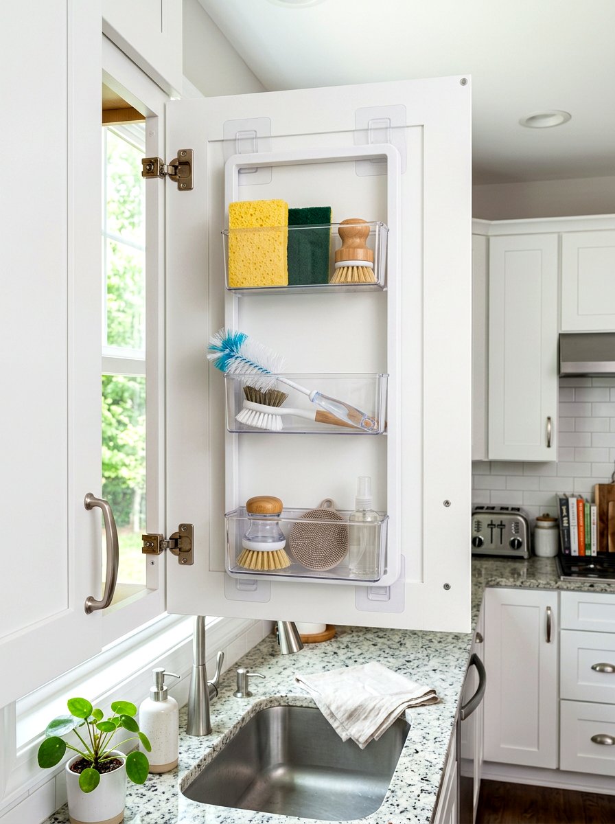 Adhesive Cabinet Door Caddy - 30 under sink storage rental ideas