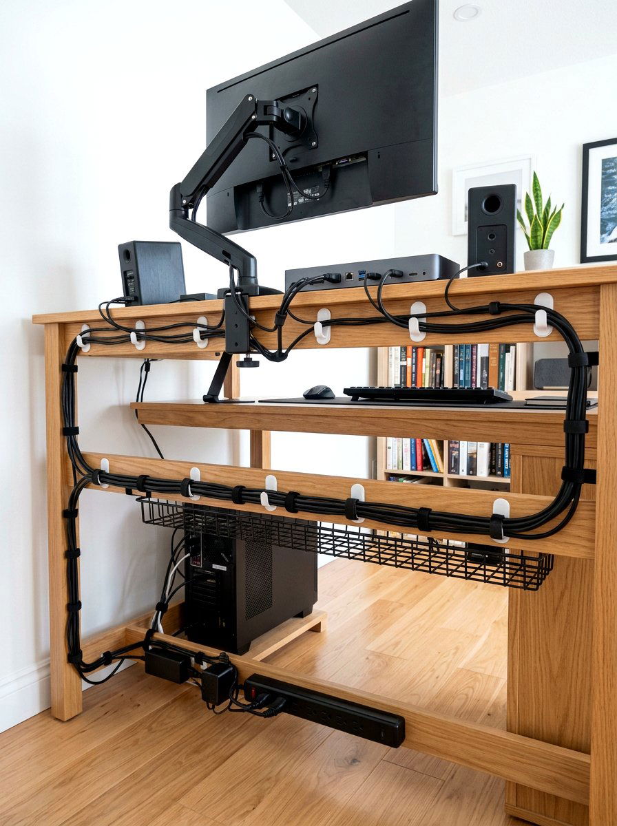 Adhesive Cable Hooks - 30 office organization ideas