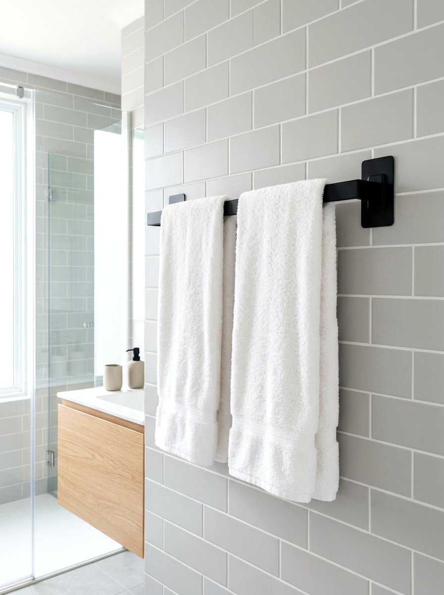 Adhesive bathroom towel bar - 30 renter friendly bathroom decor ideas