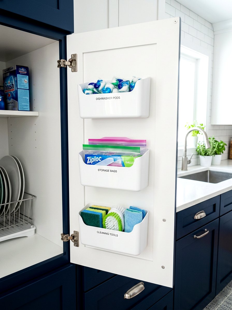 Adhesive bins for cabinet doors - 30 organizing under sink storage ideas