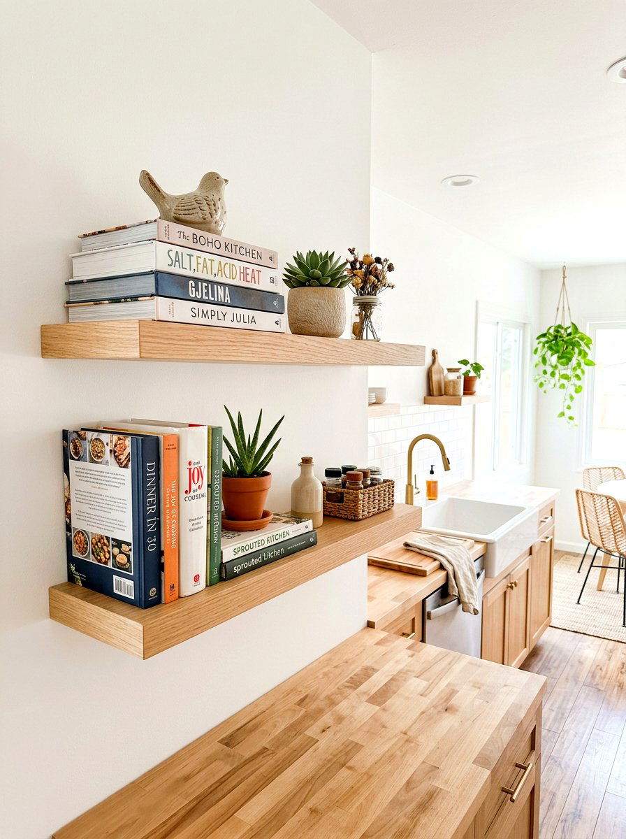 Adhesive floating shelves - 30 rental kitchen ideas