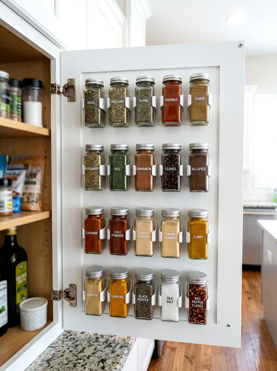 Adhesive spice clips - 30 apartment kitchen storage ideas