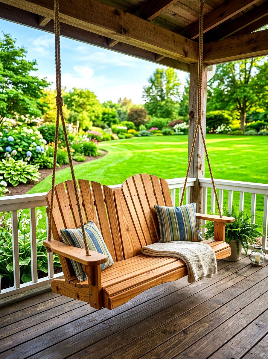 Adirondack Style Porch Swing - 30 farmhouse porch swing ideas