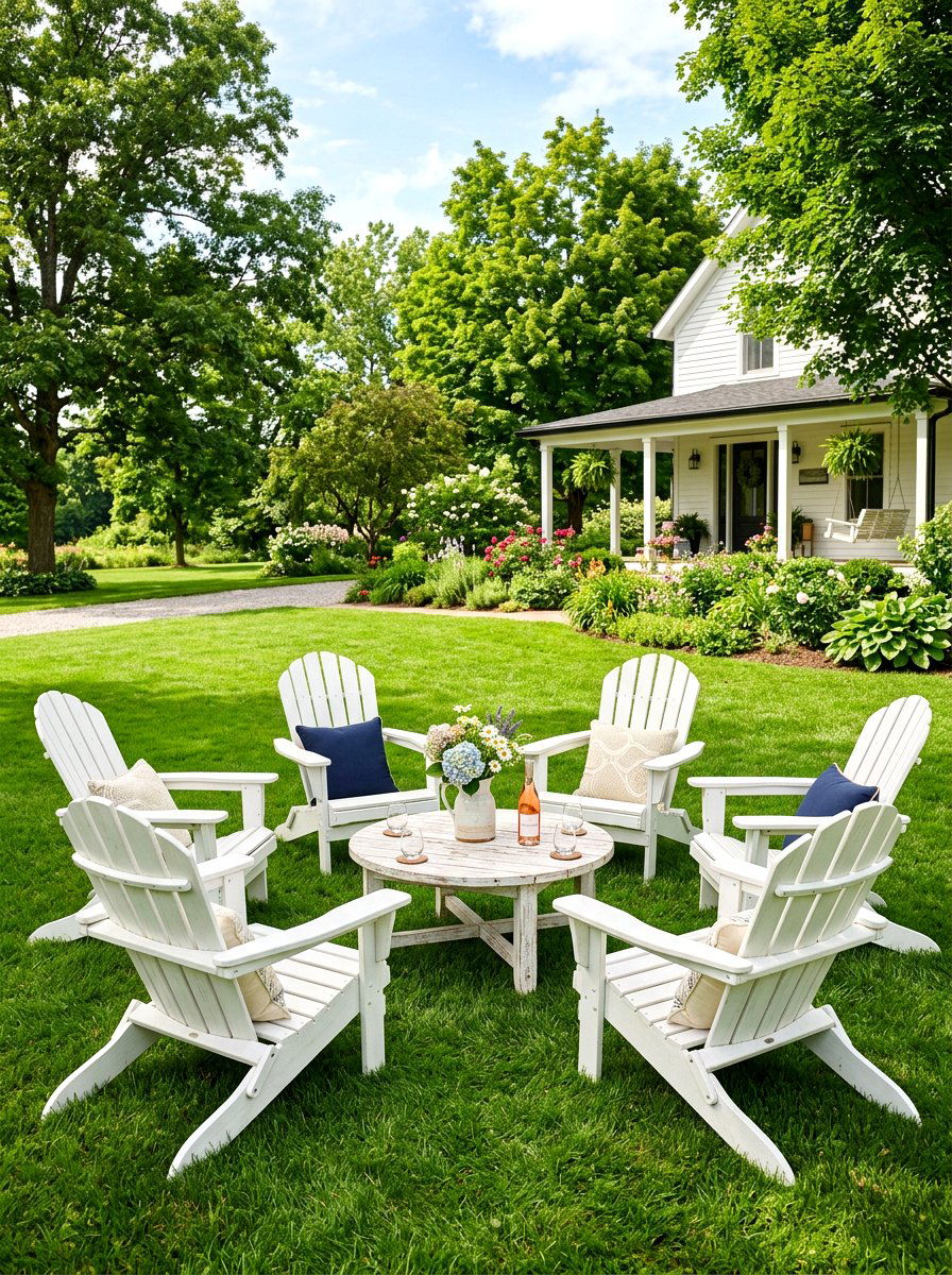 Adirondack chair circle - 30 farmhouse backyard ideas