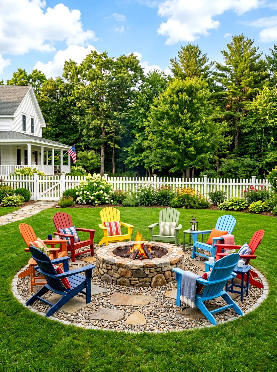 Adirondack fire pit area - 30 patio fire pit ideas