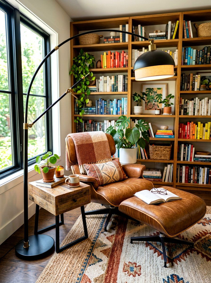 Adjustable Arc Floor Lamp - 30 layered lighting living room ideas