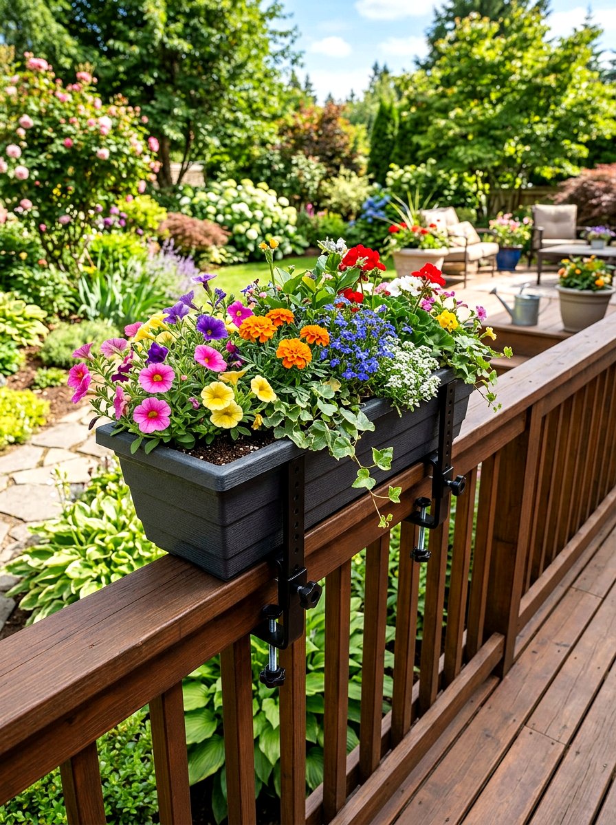 Adjustable Bracket Flower Box - 30 flower box railing ideas