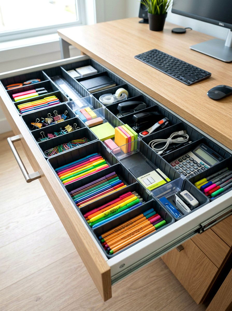 Adjustable Drawer Dividers - 30 desk drawer organization ideas