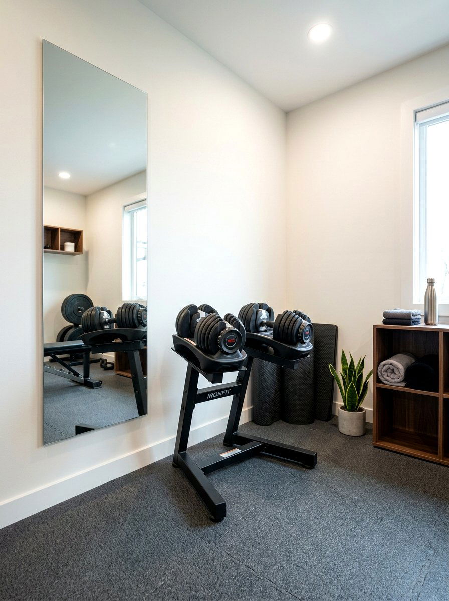 Adjustable Dumbbell Station - 30 small home gym ideas