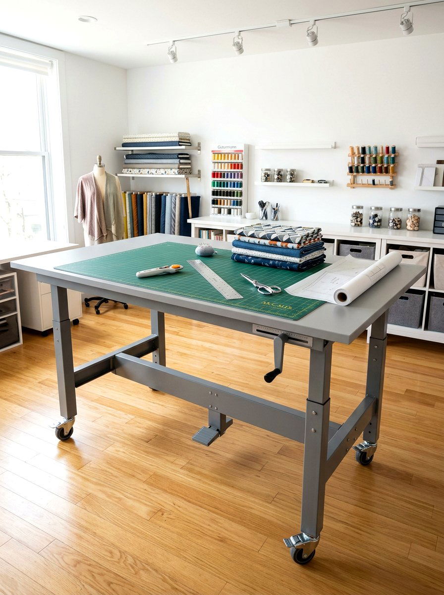 Adjustable Height Cutting Table - 30 sewing room ideas