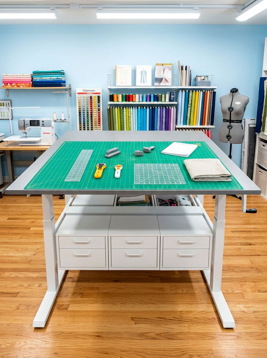 Adjustable Height Cutting Table - 30 quilting room ideas